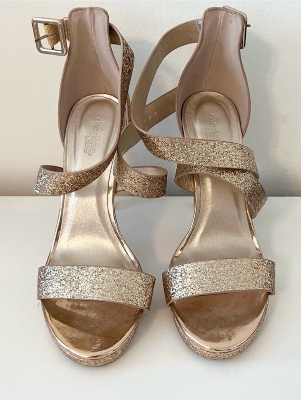 Charles by Charles David Rose Gold Glitter Platform Heels